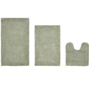 Edge Bath Rug 100% Premium Cotton Ultra-Soft Water Absorbent Tufted Solid Reversible 3 Piece Bathroom Rug Set for Machine Washable Bathmat - 1 of 4