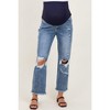 Pinkblush Blue Ripped Knee Fringe Hem Straight Leg Maternity Ankle Jeans - 3 of 4