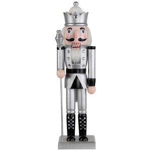 Northlight Jeweled Christmas Nutcracker Figure - 14" - Silver and Black - 1 of 4