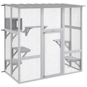 PawHut Catio, Outdoor Cat Enclosure Window Box Wooden Cat House w/ Weather Protection Roof for 2 Kitties with Resting Box, Platforms & Bridge - 1 of 4