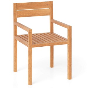 Costway 1/2/4 PCS Outdoor Teak Wood Chair Patio Dining Armchair with Slatted Seat & Backrest - 1 of 4