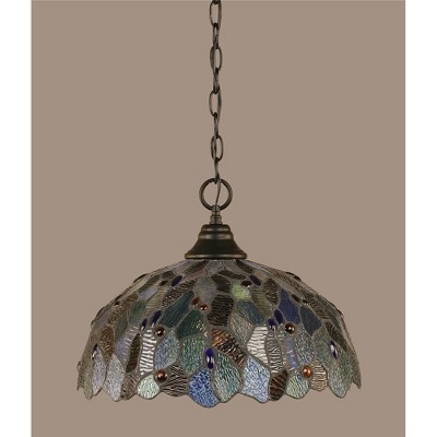 Toltec Lighting Any 1 - Light Pendant in  Matte Black with 16" Blue Mosaic Art Glass Shade