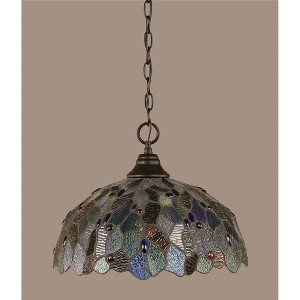Toltec Lighting Any 1 - Light Pendant in  Matte Black with 16" Blue Mosaic Art Glass Shade - 1 of 1