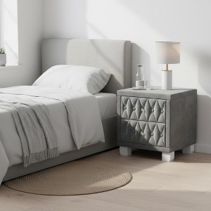 Homy Casa 2-Drawer Upholstered Nightstand with Diamond Tufted Front and Crystal Knobs for Bedroom - 1 of 4