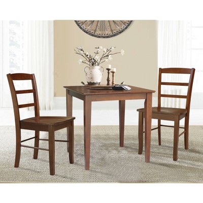 30" Square Brown Solid Wood Dining Table with 2 Ladderback Chairs