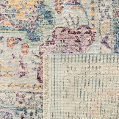 Teal and Cream Square Hand-Knotted Wool Area Rug