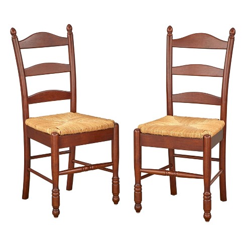 Set Of 2 Ladder Back Dining Chairs Walnut natural Rush