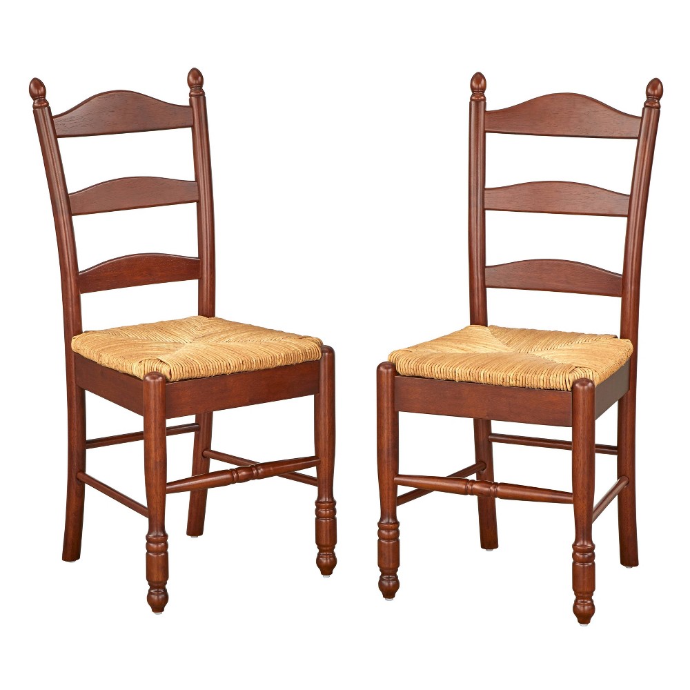 Set of 2 Ladder Back Dining Chairs Walnut/Natural Rush - Buylateral: Rubberwood Frame, Non-Upholstered, 250lb Capacity