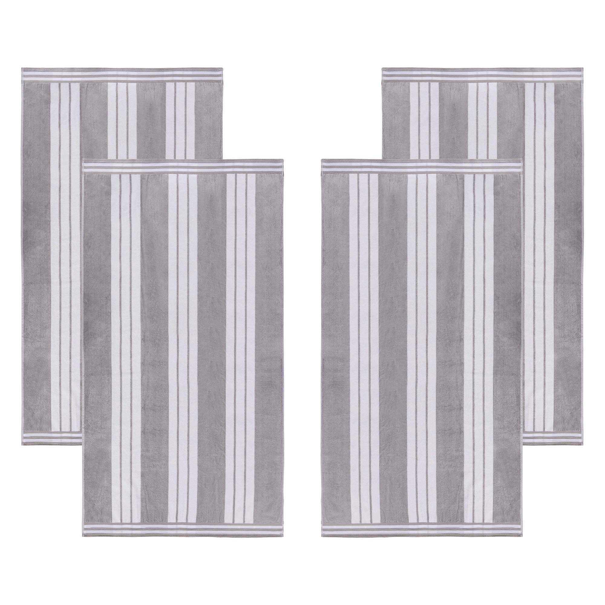 Striped Oversized Absorbant Extra Large Cotton Beach Towel, 4 Piece Set, Light Grey - Blue Nile Mills