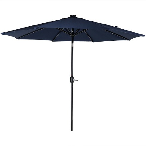 Sunnydaze Outdoor Aluminum Pool Patio Umbrella With Solar Led Lights, Tilt,  And Crank - 9' - Navy Blue : Target
