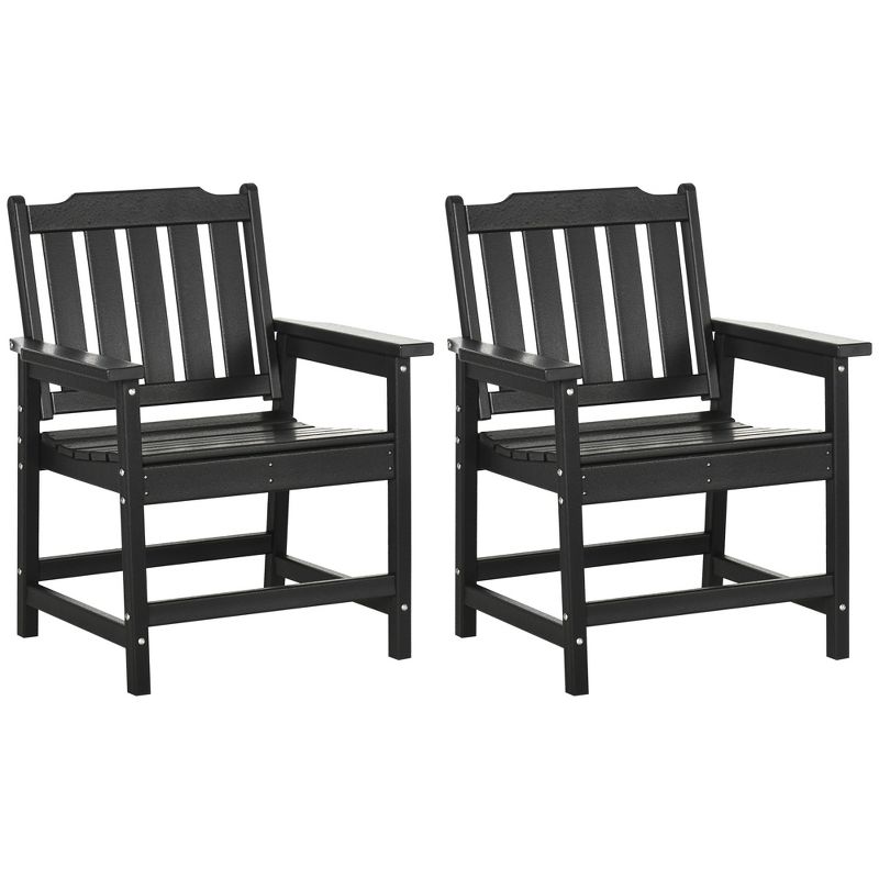 Outsunny 2 Piece All-Weather Patio Chairs, HDPE Patio Dining Chair Set, Heavy Duty Wood-Like Outdoor Furniture, Black, 4 of 7