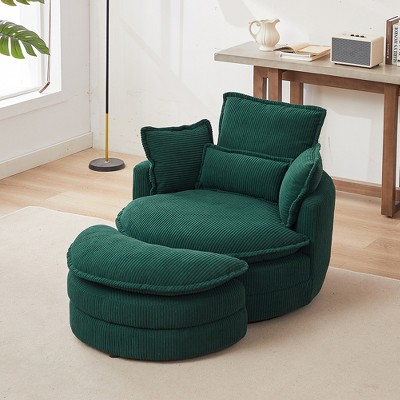 Modern Swivel Chair with Storage Ottoman, 360°Swivel Barrel Chair with 4 Pillows, Accent Single Sofa Chair for Living Room Bedroom Office