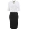 Hobemty Women's Short Sleeve Work Contrast Color V Neck Pencil Sheath Dress - 3 of 4