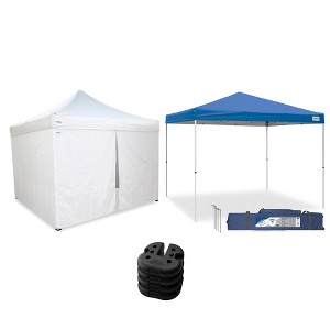 Caravan Canopy V-Series 10 x 10' 2 Straight Leg Sidewall Kit & 10 x 10' Entry Level Angled Leg Instant Canopy w/Set of 4 Black Cement Weights - 1 of 4