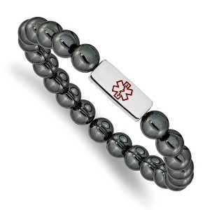 Black Bow Jewelry 8mm Stainless Steel Hematite Enamel Medical I.D. Stretch Bracelet - 1 of 4