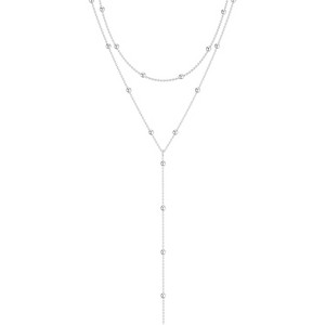 Lariat Y-Necklace for Women, 14K Gold/Silver Plated CZ Beaded Drop Pendant - 1 of 4