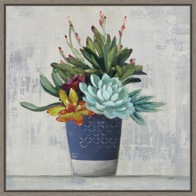 16" x 16" Succulent Still Life I Navy by Julia Purinton Framed Wall Canvas - Amanti Art