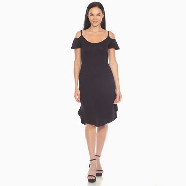 black knee length dress casual White Mark Women's Scoop Neck Flutter Sleeve Dress, Black, Large bridesmaid-yellow