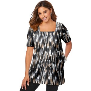 Jessica London Women's Plus Size Stretch Cotton Square Neck Tunic - 1 of 4