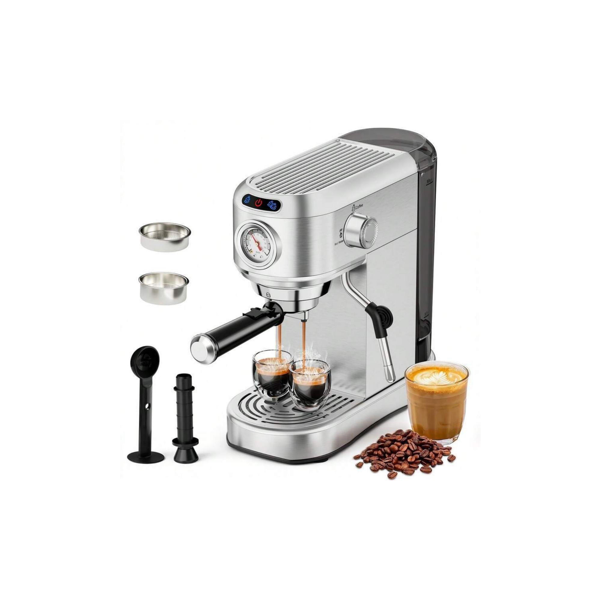 ToLife Espresso Machine, Compact Stainless Steel Maker with Milk Frother & 34oz Removable Tank for Home Latte & Cappuccino.