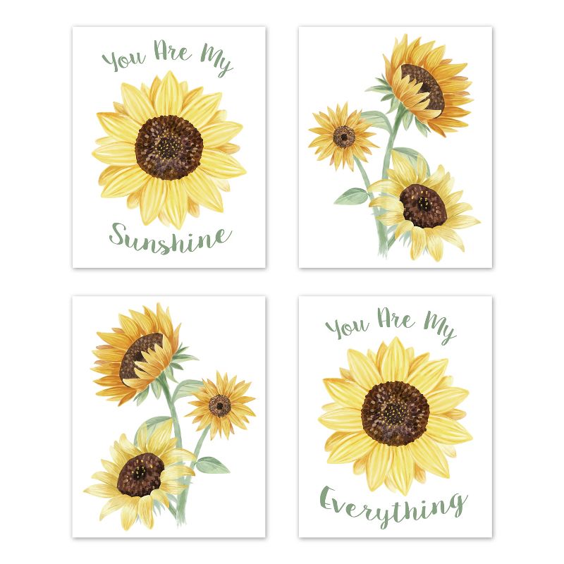 Sweet Jojo Designs Girl Unframed Wall Art Prints for Décor Sunflower Yellow Green and Brown 4pc, 1 of 6