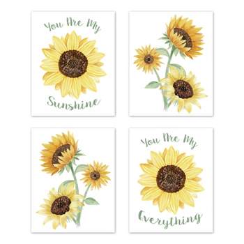 Sweet Jojo Designs Girl Unframed Wall Art Prints for Décor Sunflower Yellow Green and Brown 4pc