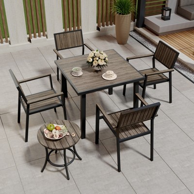 Pamapic 6-Piece Aluminum Outdoor Patio Dining Set with Square Table, Small Side Table and 4-Stackable Chairs