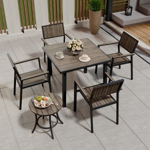 Pamapic 6-Piece Aluminum Outdoor Patio Dining Set with Square Table, Small Side Table and 4-Stackable Chairs - 1 of 4