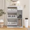Okak Modern Shoe Cabinet with 3 Flip Drawers & Adjustable Storage Shelves, Freestanding Wooden Shoe Organizer with Top Drawer for Entryway, White - 3 of 4