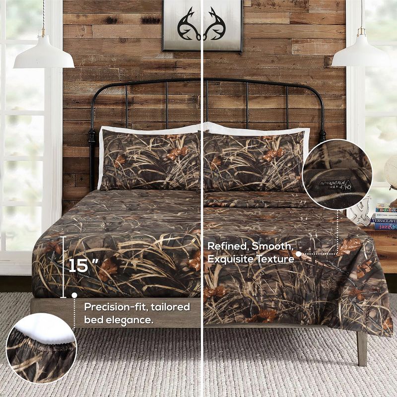 Realtree Max 4 Camo Bedding Full Sheet Set 4 Piece Polycotton Rustic Farmhouse Bedding for Lodge, Cabin & Hunting Bed Set – Camouflage Themed Bedroom, 4 of 9