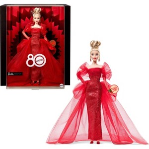 Barbie Signature 11.5" Collectible Doll for Mattel 80th Anniversary, Glittery Red Tulle Gown with Blonde Hair/Blue Eyes - 1 of 4