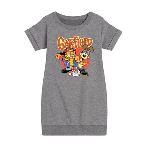 Girls' - Garfield - Garf And Odie Logo Graphic Short Sleeve Fleece Dress - 1 of 4