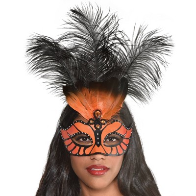 Adult Orange Feather Halloween Costume Mask