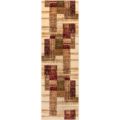 Well Woven Zumina Abstract Squares Geometric Ivory Red Area Rug