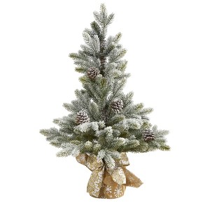 Nearly Natural 28-in Flocked Artificial Christmas Tree with Pine Cones - 1 of 4