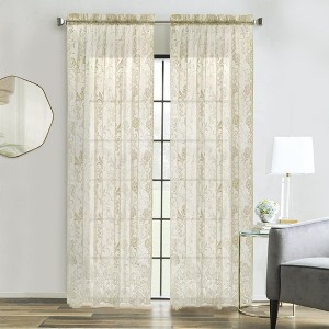 Habitat Limoges Sheer Rod Pocket Timeless and Naturalistic Floral Designs Selvedge Sides Curtain Panel Ivory - 1 of 4