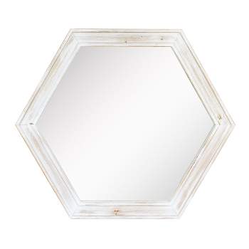 Wooden Hexagon Decorative Wall Mirror White - Stonebriar Collection