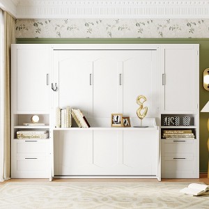 Queen Size Murphy Bed with Closet, Drawers and Shelves - 1 of 4