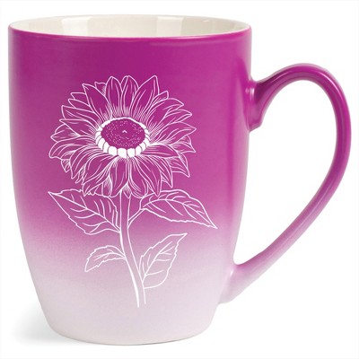 Elanze Designs 12 Ounce Vibrant Two Toned Ombre Ceramic Tea Coffee Cup Mug Magenta White Joyful Sunflower