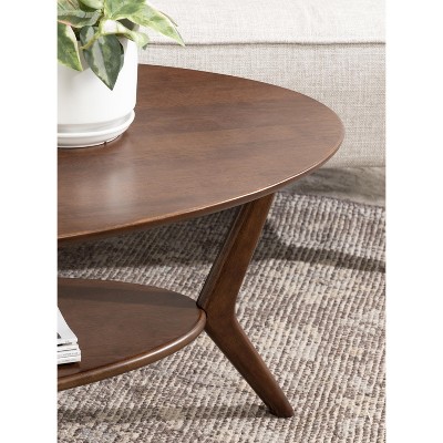 Walnut Brown Mid-Century Modern Oval Coffee Table with Storage