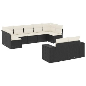 vidaXL 9 Piece Patio Sofa Set with Cushions - Black and Cream Without Table - 1 of 4