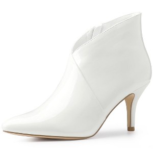 Allegra K Women's V Shape Pointed Toe Side Zipper Stiletto Heel Ankle Boots - 1 of 4