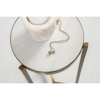 Gold and White Marble Round Drink Table with Metal Frame
