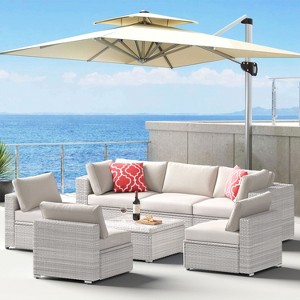 ELJGET 7 Piece Patio Furniture Set Outdoor Wicker Conversation Sets All Weather PE Rattan Sectional Sofa Set with Cushions & Coffee Table - 1 of 4