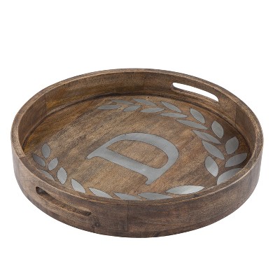 GG Collection Heritage Collection Mango Wood Round Tray With Letter "D"