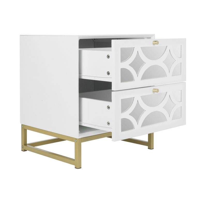 Averina 2 Drawers 45° Splicing White  Mirror Front  Nightstand With Storage - The Pop Maison, 5 of 10