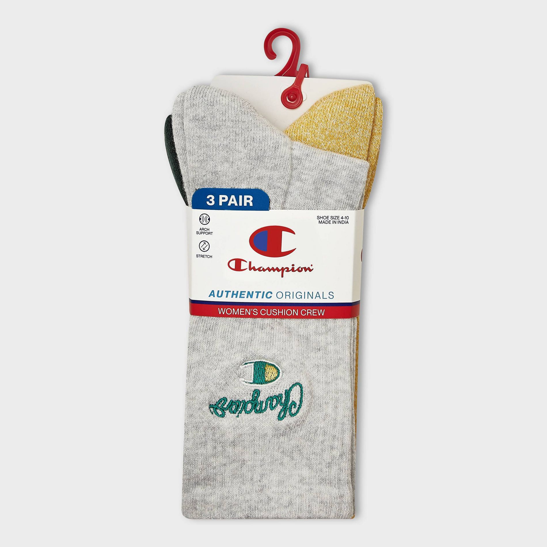 Champion Women's Embroidered 3pk  Crew Socks - Gray