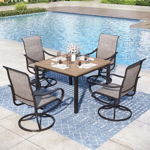 Captiva Designs 5pc Outdoor Wood-look Square Dining Steel Table & Swivel Sling Metal Chairs - 1 of 4