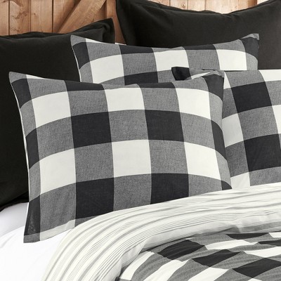 Camden Farmhouse Check King Duvet Cover Set in Grey and Cream Cotton