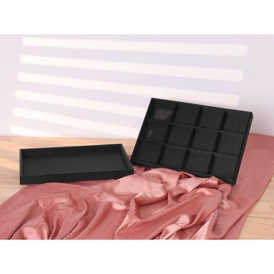 Black Fabric Flat Tray Jewelry Organizer with Removable Dividers